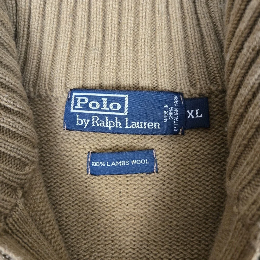 Polo Ralph Lauren 1/4 Zip Sweater Mens XL Brown 100% Lambswool Vintage 90s Prep‎